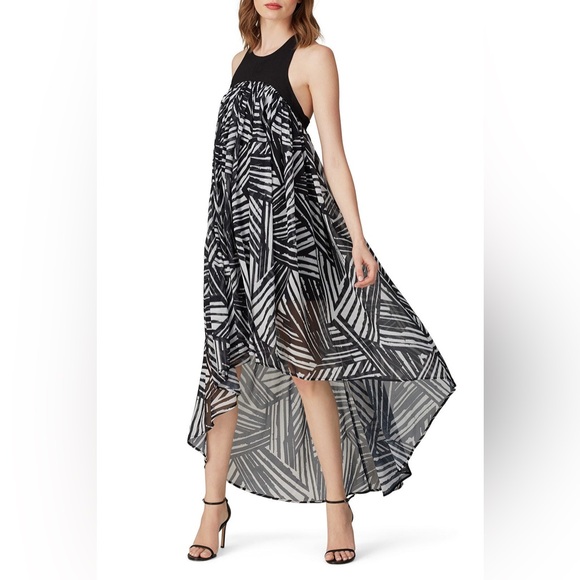 TOCCIN Black & White High-Low Chiffon Maxi Dress $695 Designer Resort Gown - Picture 2 of 6